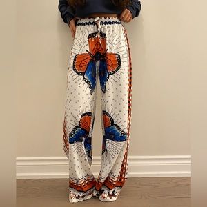 Wide leg butterfly print summer pants